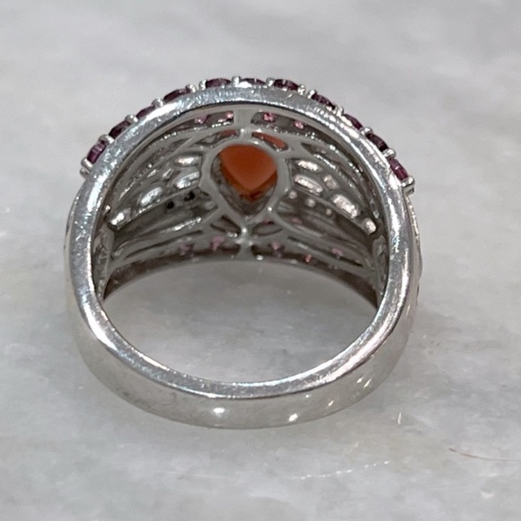 Oregon Peach Opal Rhodolite Garnet Zircon Sterling Silver Ring - Picture 13 of 15